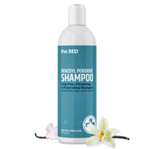 Pet MD benzoyl peroxide shampoo bottle with Sweet Pea Vanilla scent for gentle cleansing
