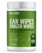 Pet MD dog ear cleaning wipes finger wipes for precise ear care.