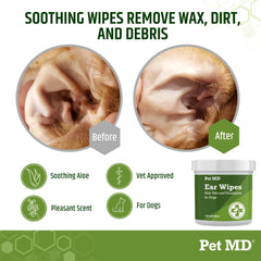 Pet MD Otic Cleanser bottle close-up highlighting soothing formula.