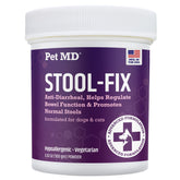 Pet MD Stool-Fix powder canister shows the natural clay formula for GI support.