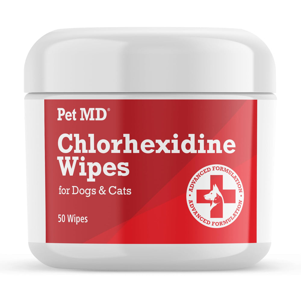 Pet MD topical wipes bottle for easy pet cleansing on the go.