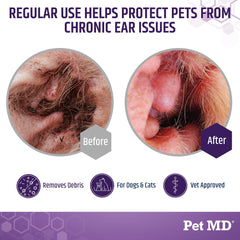 Pet MD Tris Flush used on a cat for regular ear care.
