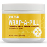 Pet MD Wrap A Pill paste bottle shows cheese-bacon flavor to help hide pills.