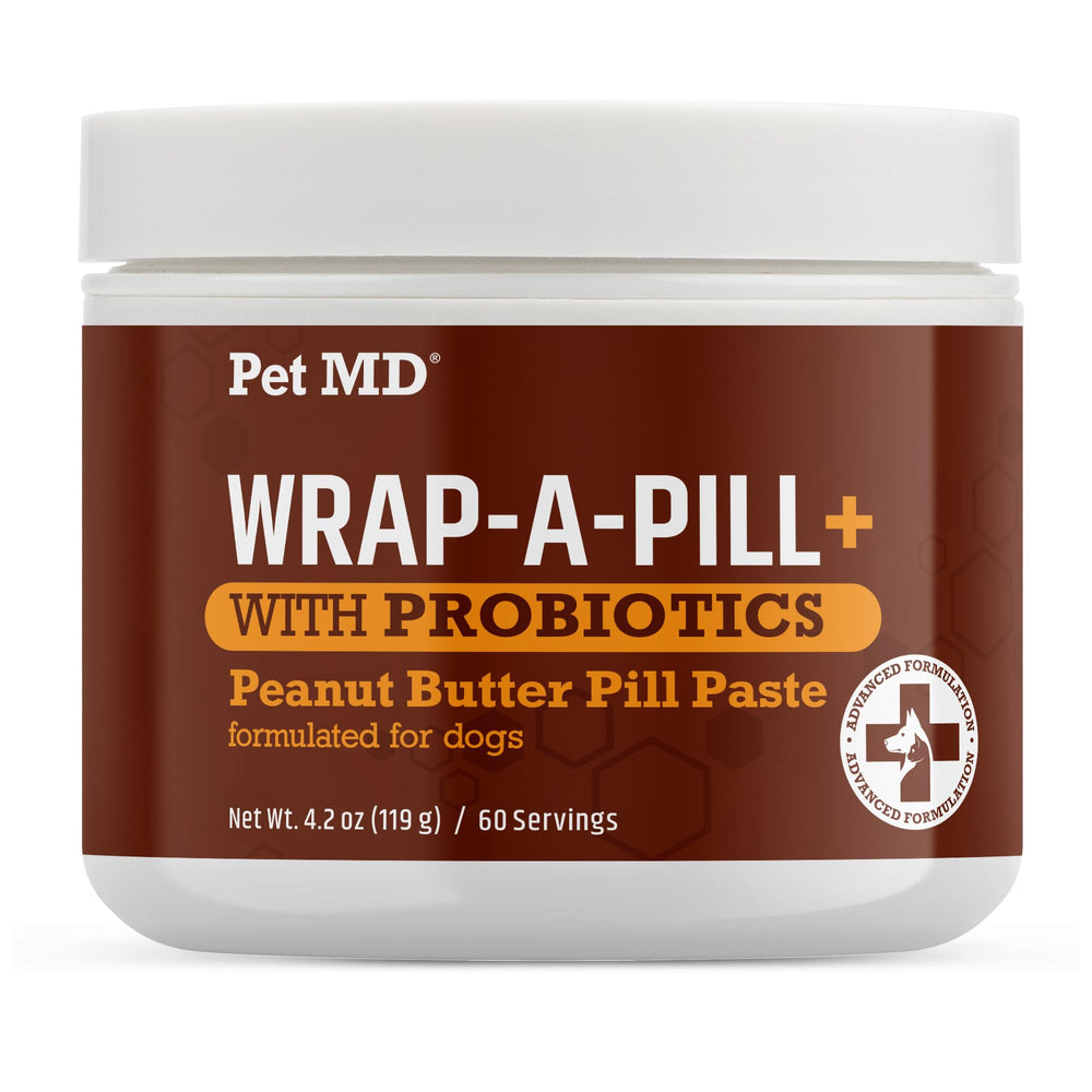 Pet MD Wrap-A-Pill peanut butter paste close-up showing pill-hiding texture.