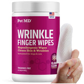 Pet MD Wrinkle Finger Wipes bottle top view for gentle, fragrance-free cleaning.