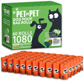 PET N PET 1080-count orange poop bags for quick, mess-free pickups on walks.