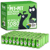PET N PET 1080-count rolls of green poop bags for daily cleanup.
