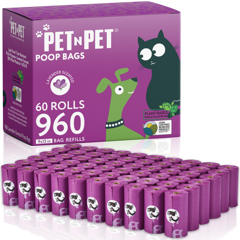 PET N PET lavender-scented poop bags for dogs with odor control during walks