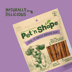 Pet 'n Shape Chik 'n Sweet Potato Stix grain-free formula for sensitive diets.
