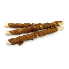 Pet 'n Shape Duck 'n Hide Twist rawhide chew close-up showing texture and aroma.