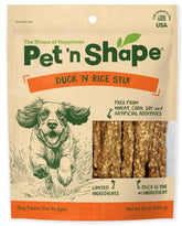 Pet 'n Shape Duck 'n Rice Stix crunchy treat for dogs, ideal as a training reward.