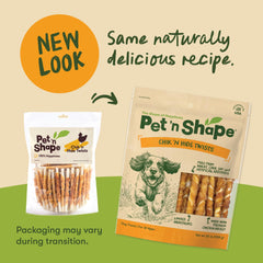 Closeup of Pet 'n Shape Hide Twists chicken-wrapped texture for dogs