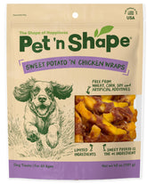 Pet 'n Shape Sweet Potato Chews packaging with resealable tub for freshness