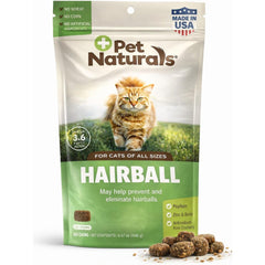 Pet Naturals Hairball Soft Chews bottle pour; vet-formulated hairball support for digestion