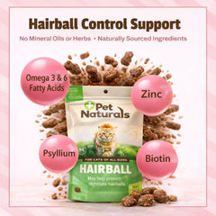 Pet Naturals Hairball Soft Chews in chicken flavor for cats; skin health and shedding support
