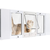 Petoasis full-size window pet door installed on a sash window for easy pet access.