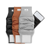 Pet Parents Washable Belly Bands pack three in neutral colors for reuse.