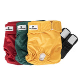 Pet Parents washable dog diapers three-pack displayed for eco-friendly protection.