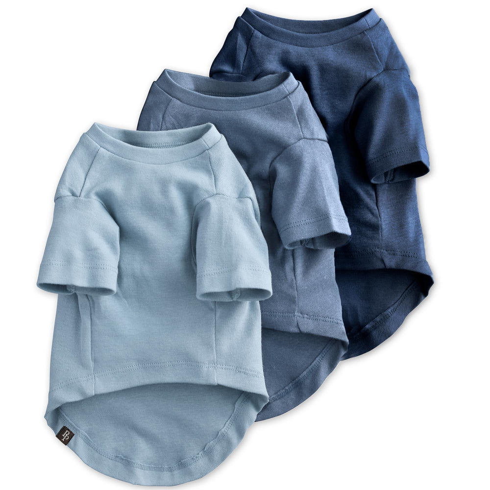 Pet Passion Toby II navy ombre dog tee front view showing breathable organic cotton for daily wear.