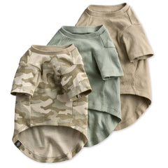 Pet Passion Toby II sage camo pack front β soft breathable organic cotton tee.