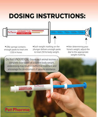 Pet Pharma ivermectin paste for horses in ready-to-use apple-flavored formula.