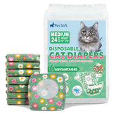 Pet Soft disposable cat diapers with a flowers pattern provide leak protection for medium cats.