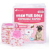 Pet Soft disposable dog diapers showing adjustable tail hole for a custom fit