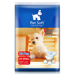 Pet Soft XXSmall dog diapers front view for precise fit on tiny dogs, helps prevent leaks