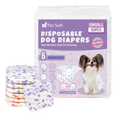 Pet Soft female dog diapers front view with mixed patterns for small dogs, comfortable fit.