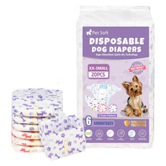 Pet Soft XXS female dog diaper with mixed patterns for stylish daily wear.