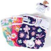 Pet Soft Washable Female Diapers bloom pattern in use for leak protection and comfort
