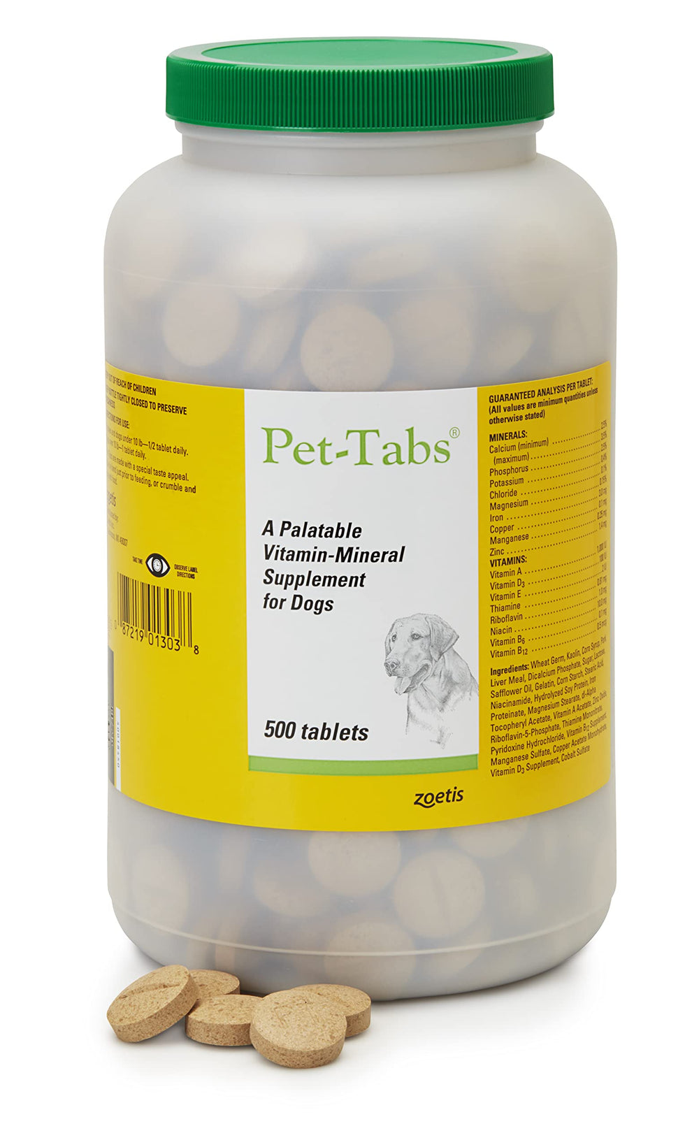 Pet-Tabs dog multivitamin bottle for daily canine nutrition.