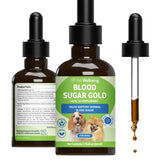 Pet Wellbeing Blood Sugar Gold bottle pour for easy dosing and fast absorption.