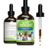 Pet Wellbeing Blood Sugar Gold for dogs bottle highlights holistic support for stable blood sugar.