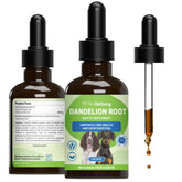 Pet Wellbeing Dandelion Root for Dogs bottle shows easy dosing for daily use