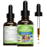 Pet Wellbeing Kidney Support Gold bottle for daily canine wellness.
