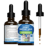 Pet Wellbeing Kidney Support Gold bottle for cats promotes daily hydration and balance.