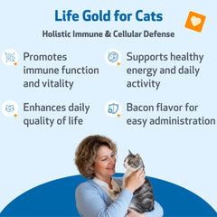 Pet Wellbeing Life Gold bottle pour for easy cat dosing.