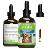 Pet Wellbeing Life Gold for Dogs bottle supports immune balance and gentle detox.