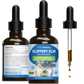 Pet Wellbeing Slippery Elm cat bottle shows pure liquid support for digestion and throat comfort