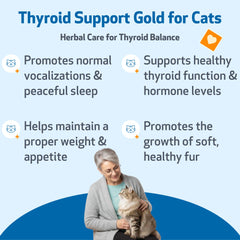 Pet Wellbeing Thyroid Support Gold liquid bottle closeup highlights quick absorption benefits.