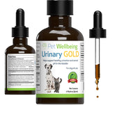 Pet Wellbeing Urinary Gold bottle for dogs with easy dosing for urinary support.