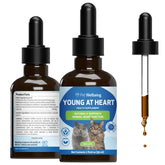 Pet Wellbeing Young at Heart cat bottle front showing hawthorn blend for seniors.