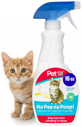 PET YOUR PET Cat Potty Spray bottle ready for use on surfaces to deter potty mistakes