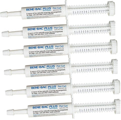 PetAg Bene-Bac Plus Gel 6-pack front view with dial-a-dose for convenient probiotic delivery.