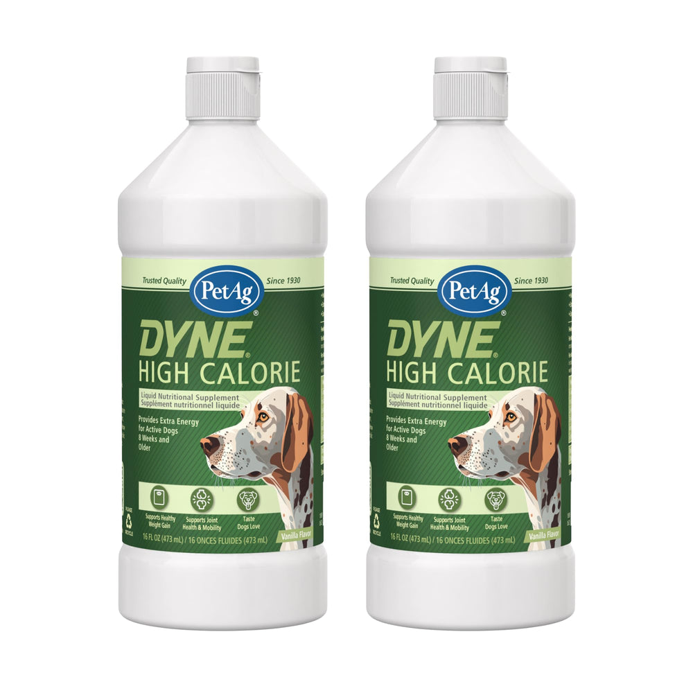 PetAg Dyne bottle front, high-calorie nutrition for dogs.