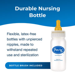 PetAg Nurser bottle nipple focus shows latex-free design for natural feeding action.