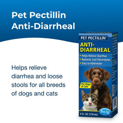 PetAg Pet Pectillin packaging front highlights a trusted diarrhea relief option for pets.