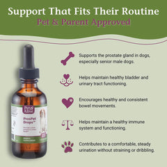 PetAlive ProsPet Drops label closeup showing natural herbs and urinary health support.