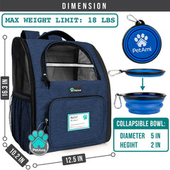 PetAmi cat backpack carrier showing ventilated mesh window for airflow.